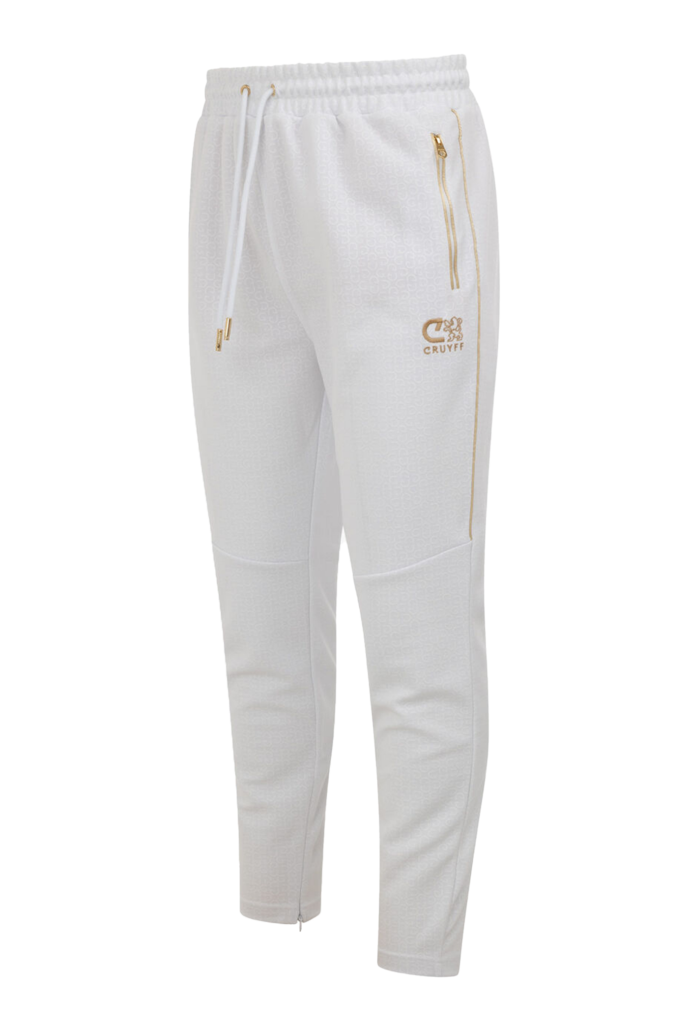 Cruyff Refero Track Pants: White Gold Edition with Zip Pockets and Drawstrings
