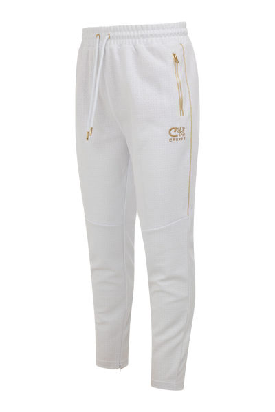 Cruyff Refero Track Pants: White Gold Edition with Zip Pockets and Drawstrings