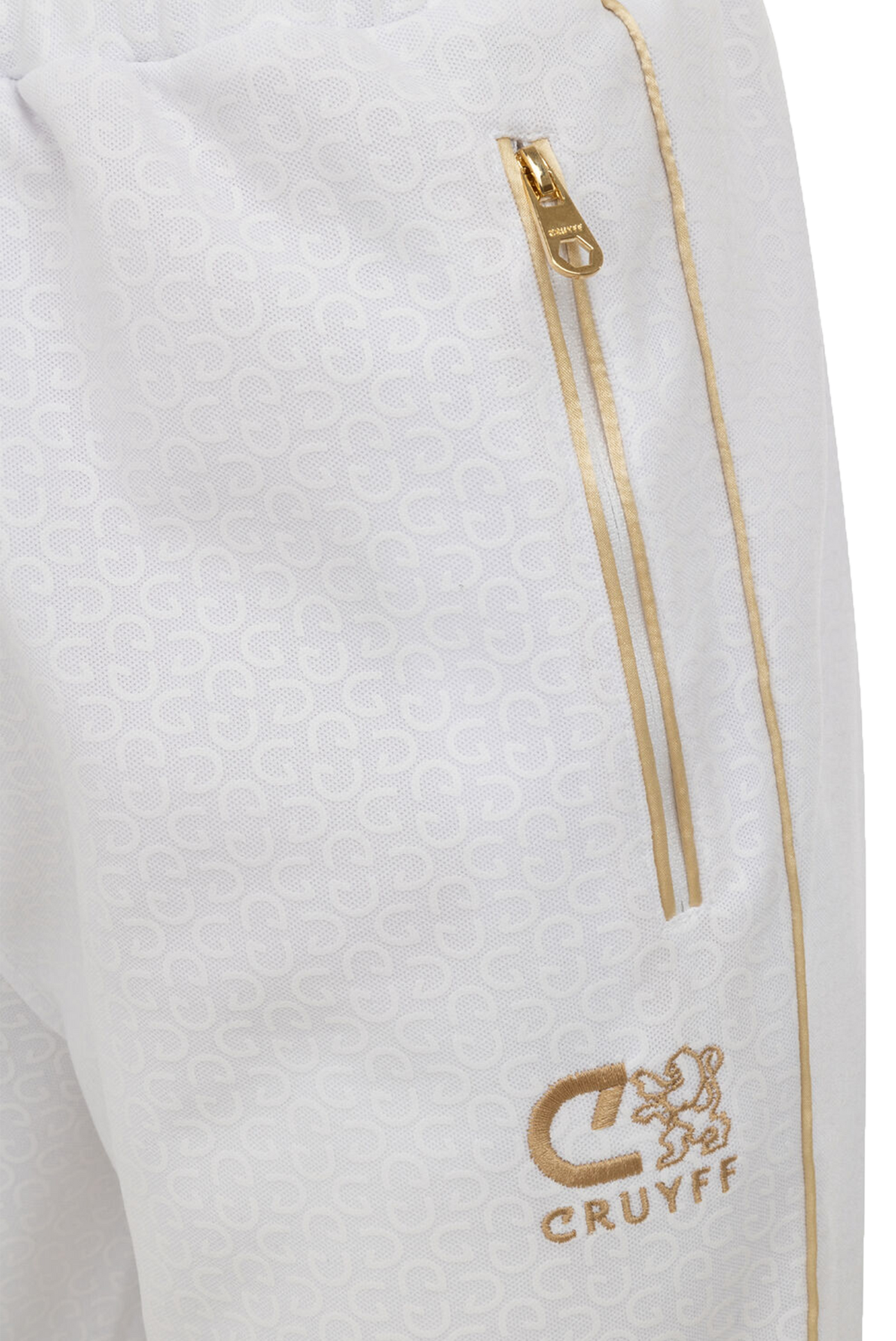 Cruyff Refero Track Pants: White Gold Edition with Zip Pockets and Drawstrings