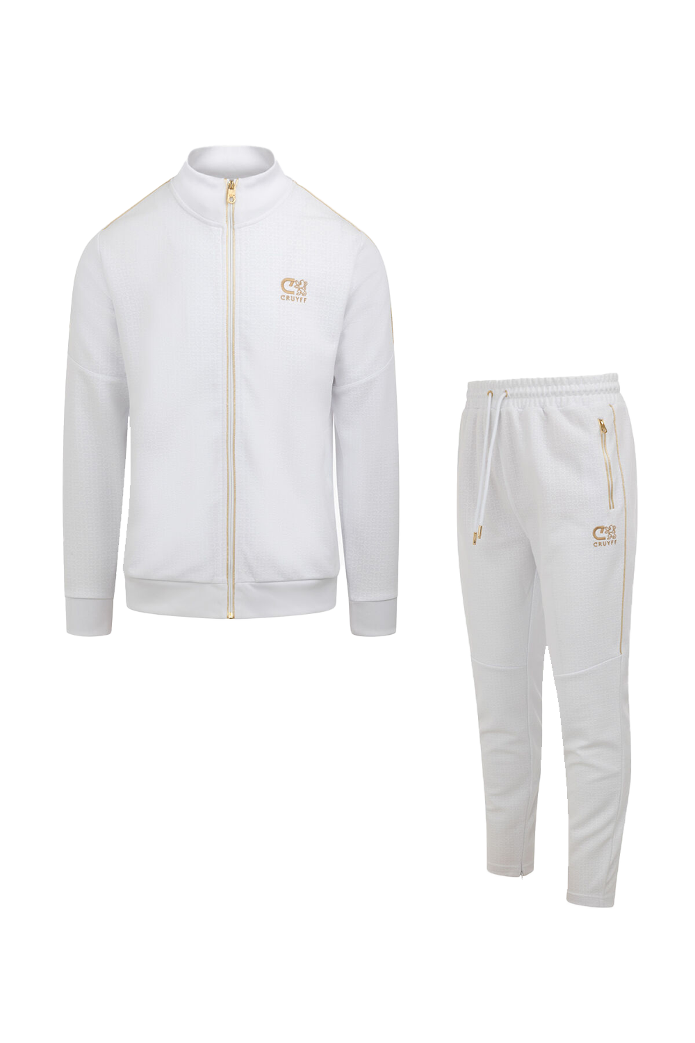 Cruyff Refero Track Pants: White Gold Edition with Zip Pockets and Drawstrings