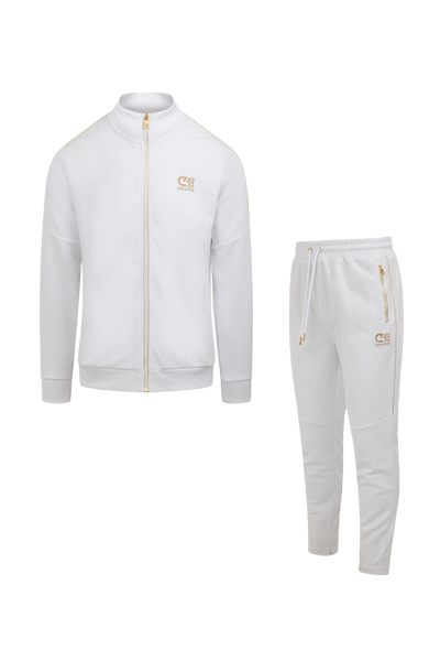 Cruyff Refero Track Pants: White Gold Edition with Zip Pockets and Drawstrings
