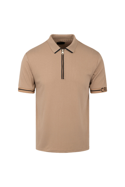 Cruyff Toresso Golfer: Stylish Sand Gold Short Sleeve Zip-Up Polo Shirt
