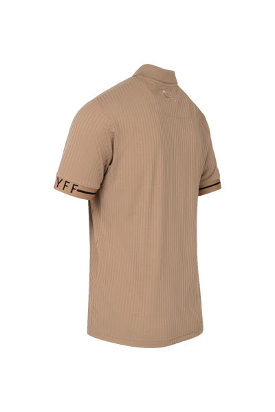 Cruyff Toresso Golfer: Stylish Sand Gold Short Sleeve Zip-Up Polo Shirt