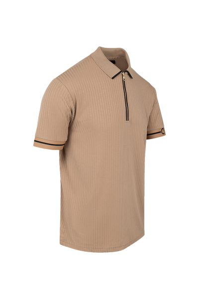 Cruyff Toresso Golfer: Stylish Sand Gold Short Sleeve Zip-Up Polo Shirt