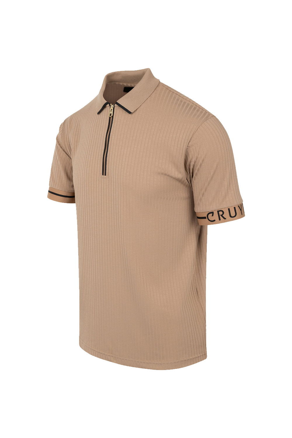 Cruyff Toresso Golfer: Stylish Sand Gold Short Sleeve Zip-Up Polo Shirt