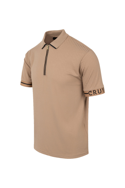 Cruyff Toresso Golfer: Stylish Sand Gold Short Sleeve Zip-Up Polo Shirt