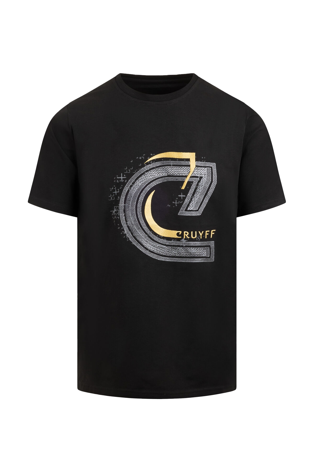 Cruyff C-Logo Embroidered Black Gold T-Shirt Cotton Elastane Regular Fit