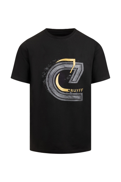 Cruyff C-Logo Embroidered Black Gold T-Shirt Cotton Elastane Regular Fit
