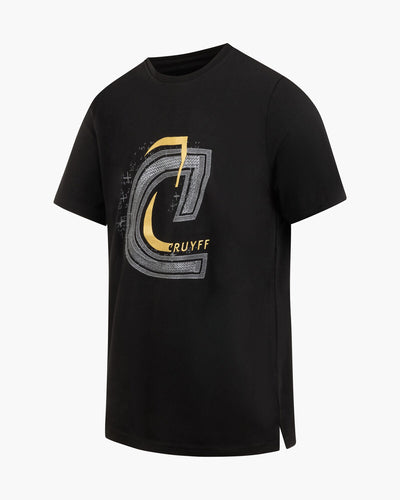 Cruyff C-Logo Embroidered Black Gold T-Shirt Cotton Elastane Regular Fit
