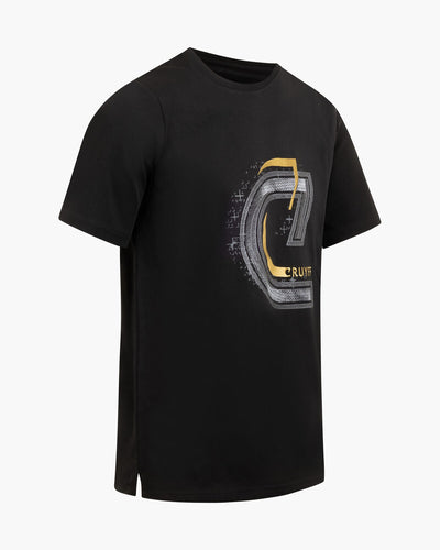 Cruyff C-Logo Embroidered Black Gold T-Shirt Cotton Elastane Regular Fit