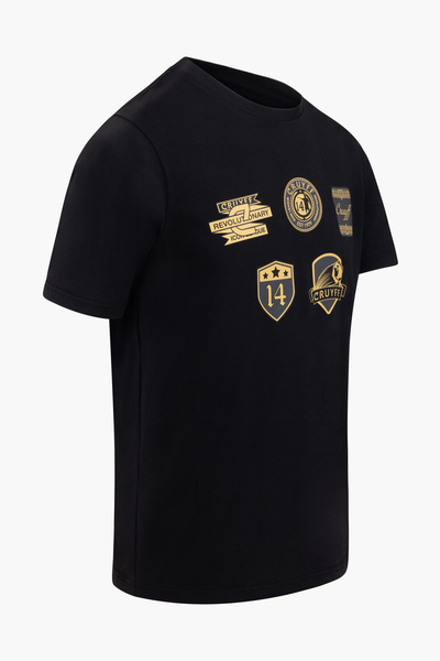 Cruyff Badge T-Shirt: Black Gold, Premium Cotton Blend, Stylish Comfort Tee