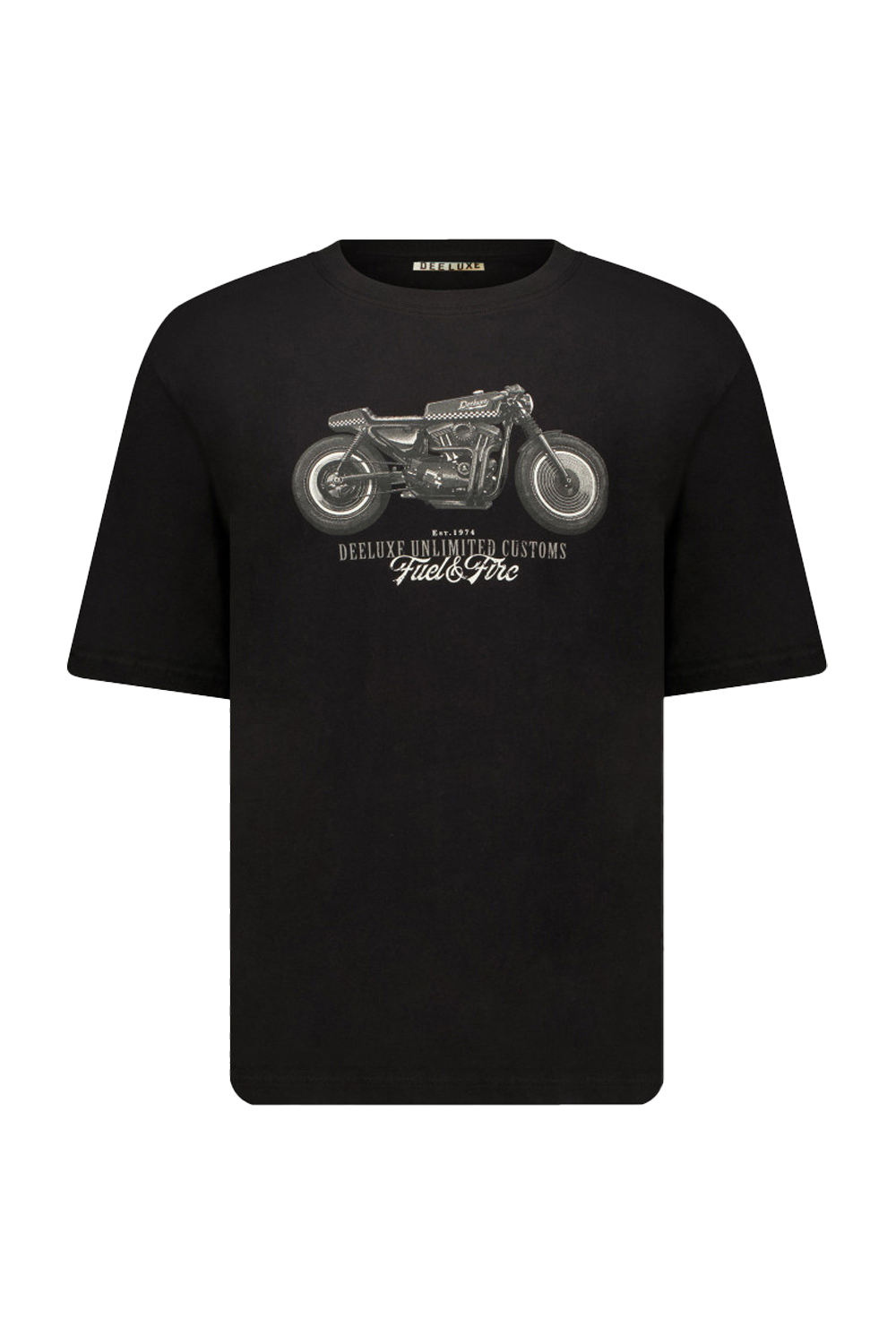 Deeluxe Men's Black Fuel T-Shirt: Retro Motorcycle Graphic, 100% Cotton Jersey Comfort