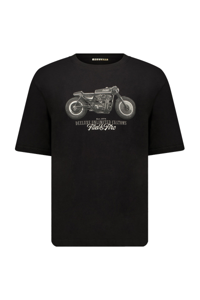 Deeluxe Men's Black Fuel T-Shirt: Retro Motorcycle Graphic, 100% Cotton Jersey Comfort