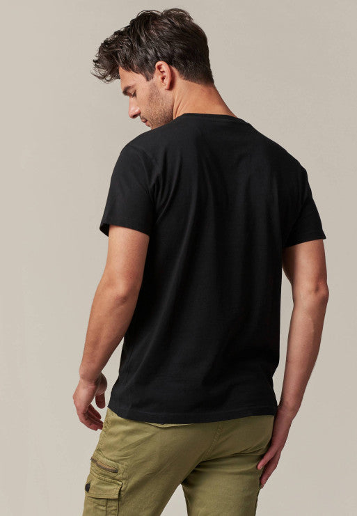Deeluxe Men's Black Fuel T-Shirt: Retro Motorcycle Graphic, 100% Cotton Jersey Comfort
