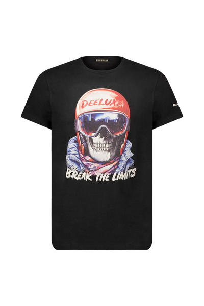 Deeluxe Men's Black Snow T-Shirt with Skull Helmet Graphic