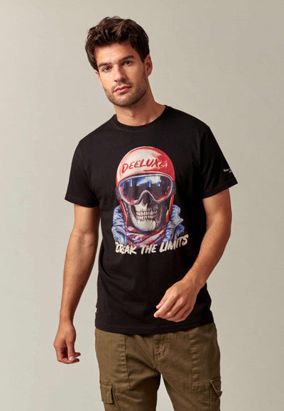 Deeluxe Men's Black Snow T-Shirt with Skull Helmet Graphic