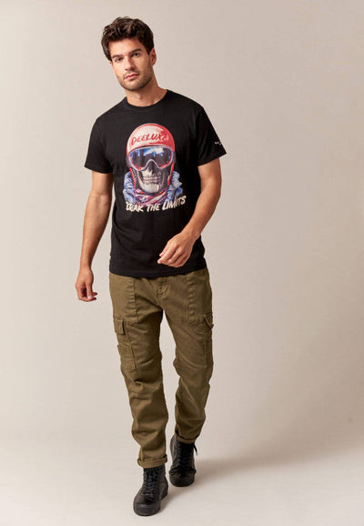 Deeluxe Men's Black Snow T-Shirt with Skull Helmet Graphic