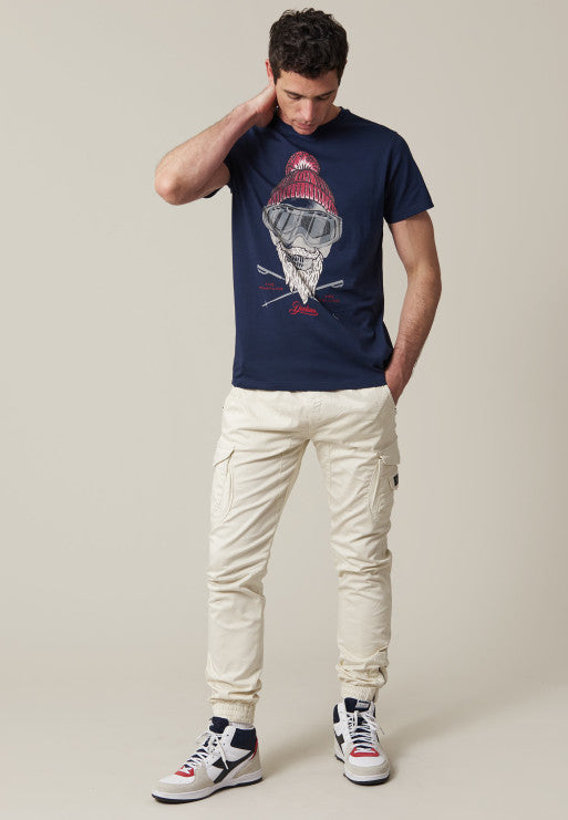 Deeluxe Pablo Men's Rock Style T-Shirt - Premium Cotton, Navy, Biowash Finish