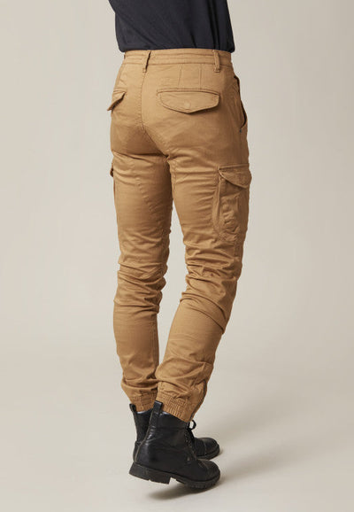 Deeluxe Men's Slim Fit Camel Satin Twill Cargo Pants with Pockets