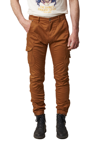 Deeluxe Men's Chestnut Satin Twill Slim Fit Cargo Pants with Pockets