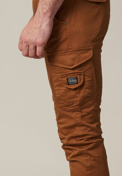 Deeluxe Men's Chestnut Satin Twill Slim Fit Cargo Pants with Pockets