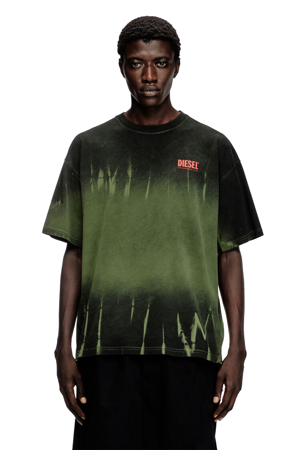 Diesel Men's Organic Cotton Tie-Dyed Relaxed Fit Green T-Shirt with Logo