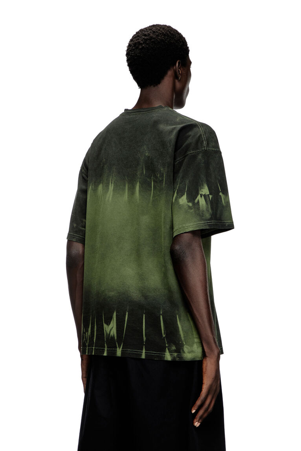 Diesel Men's Organic Cotton Tie-Dyed Relaxed Fit Green T-Shirt with Logo