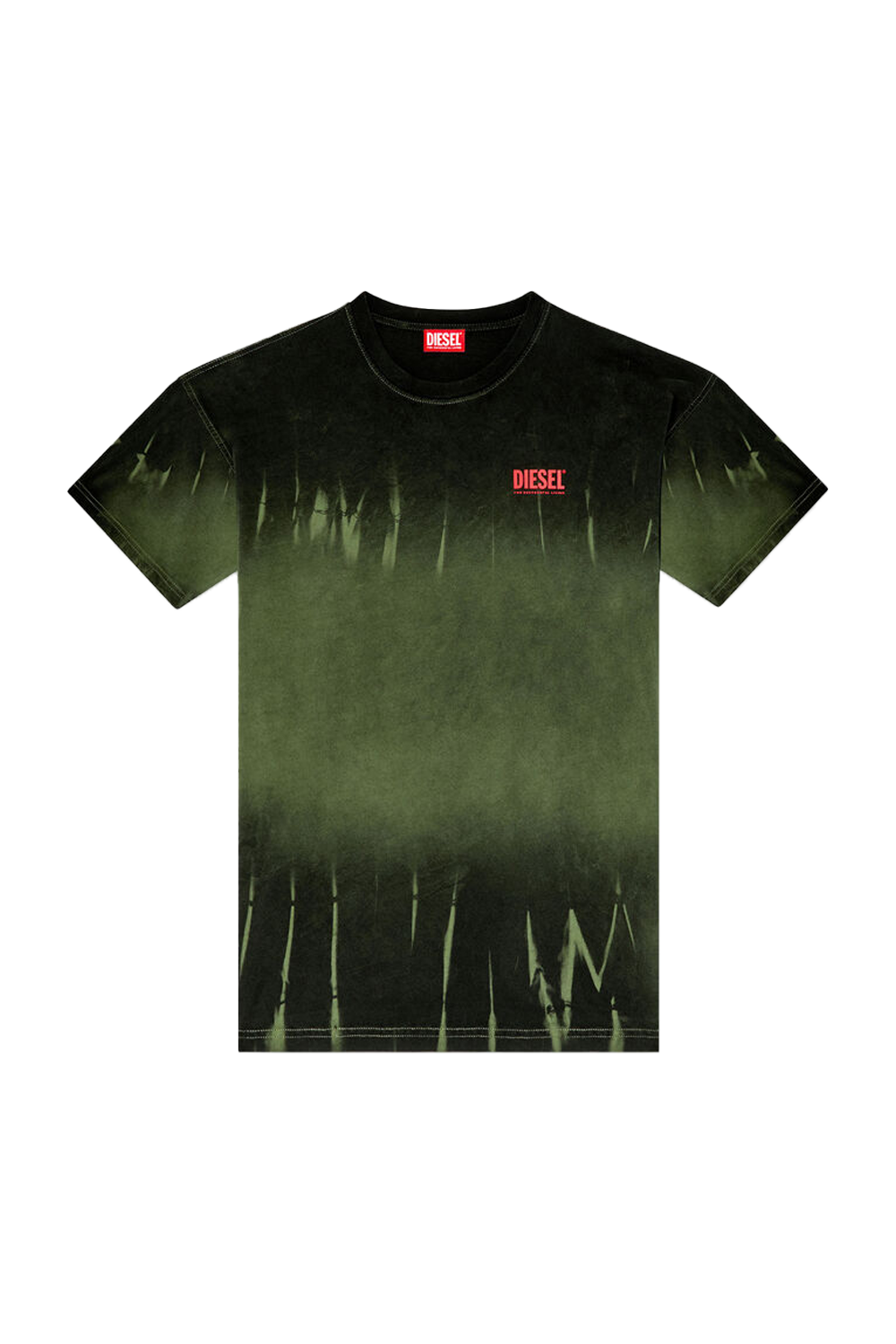 Diesel Men's Organic Cotton Tie-Dyed Relaxed Fit Green T-Shirt with Logo