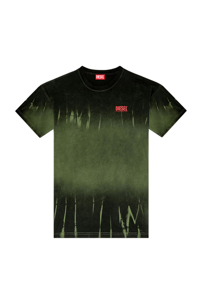Diesel Men's Organic Cotton Tie-Dyed Relaxed Fit Green T-Shirt with Logo
