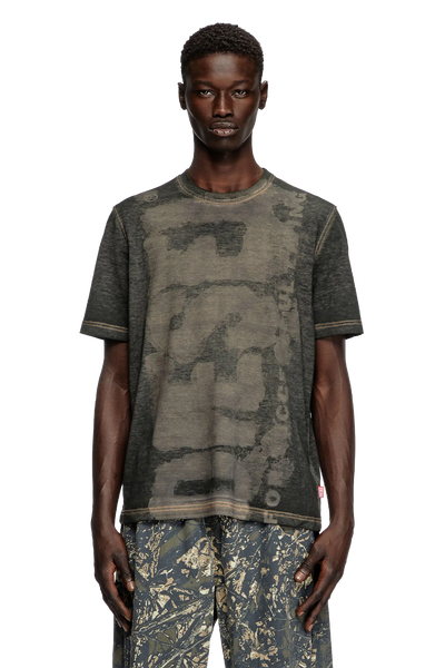 Diesel T-Adjust R18 Superlogo Grey Distressed Pique Cotton Blend T-Shirt