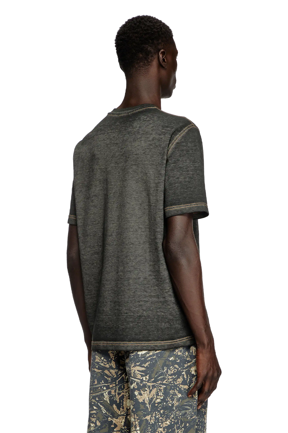 Diesel T-Adjust R18 Superlogo Grey Distressed Pique Cotton Blend T-Shirt