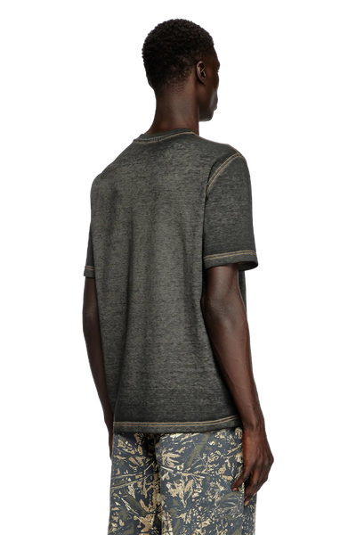 Diesel T-Adjust R18 Superlogo Grey Distressed Pique Cotton Blend T-Shirt