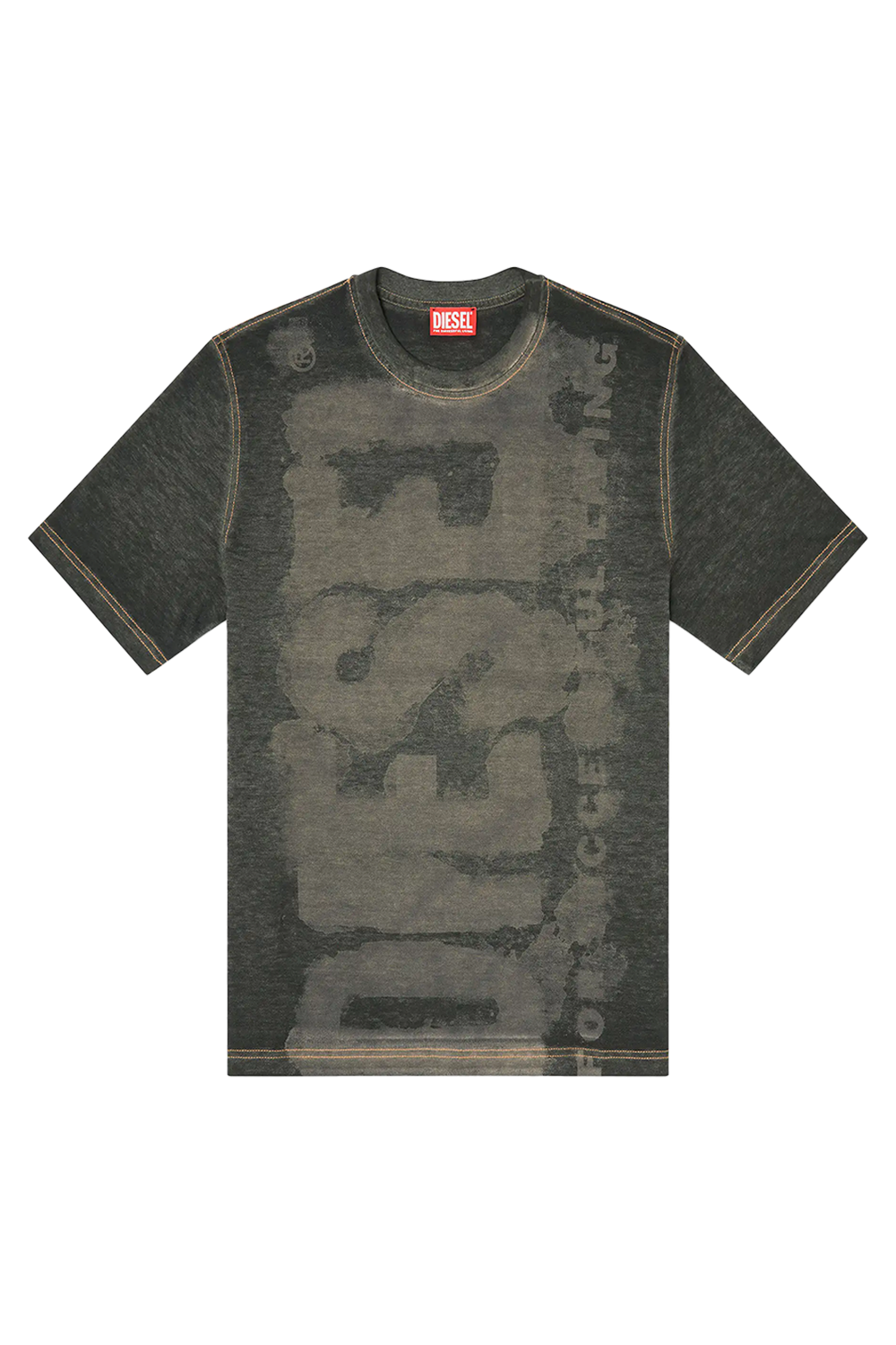 Diesel T-Adjust R18 Superlogo Grey Distressed Pique Cotton Blend T-Shirt