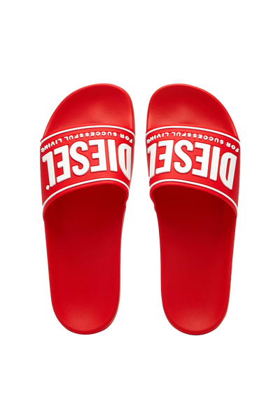 Diesel SA-Mayemi CC Slide Red White Sandals: Ergonomic Comfort, Stylish 3D Logo