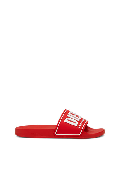 Diesel SA-Mayemi CC Slide Red White Sandals: Ergonomic Comfort, Stylish 3D Logo