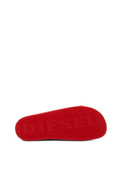 Diesel SA-Mayemi CC Slide Red White Sandals: Ergonomic Comfort, Stylish 3D Logo