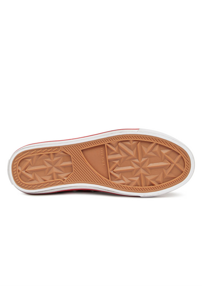 Diesel S-Athos Mid X Sneaker: Black/Red Canvas, Vulcanized Sole, Lace-Up Closure