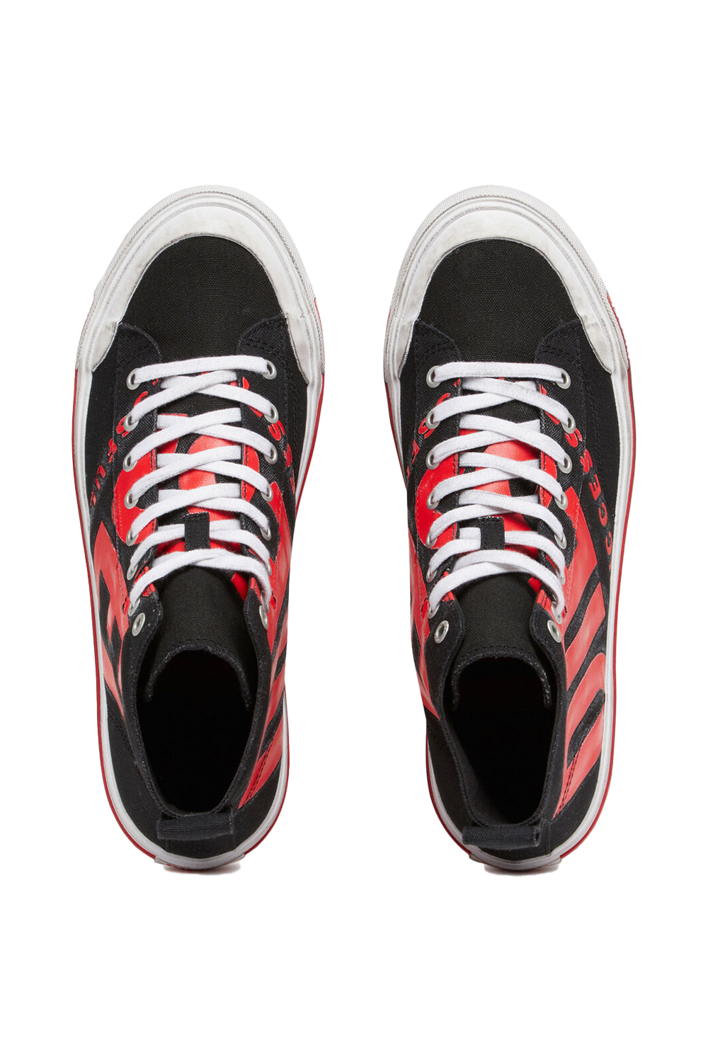Diesel S-Athos Mid X Sneaker: Black/Red Canvas, Vulcanized Sole, Lace-Up Closure