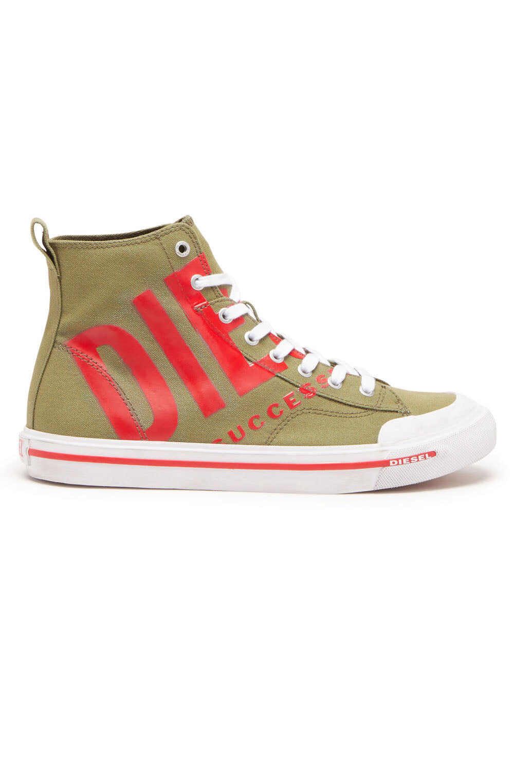 Diesel S-Athos Mid X Sneaker: Green and Red Vulcanized Canvas Mid-Top