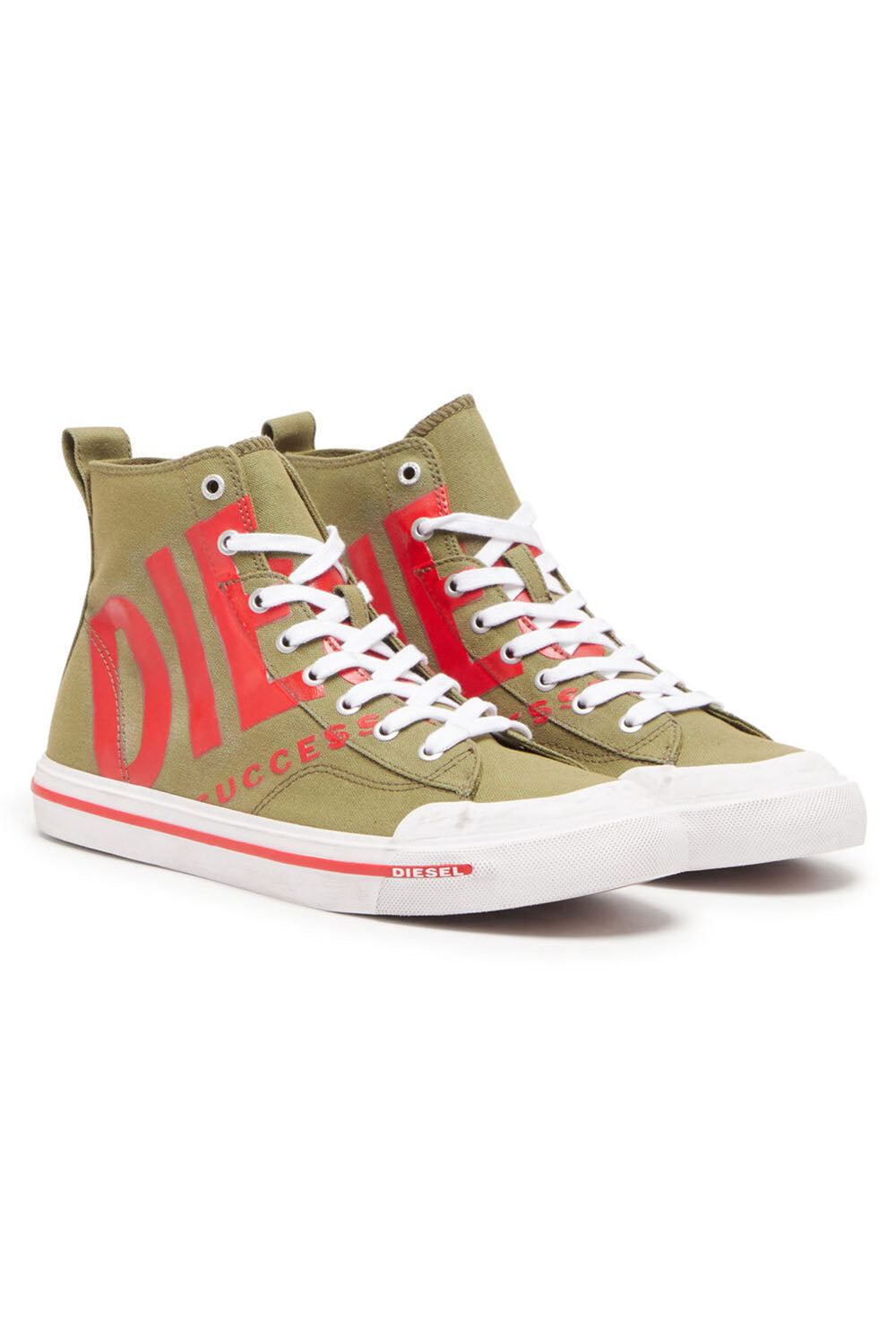 Diesel S-Athos Mid X Sneaker: Green and Red Vulcanized Canvas Mid-Top