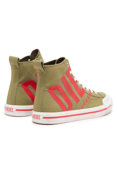 Diesel S-Athos Mid X Sneaker: Green/Red Canvas Vulcanized Everyday Shoe