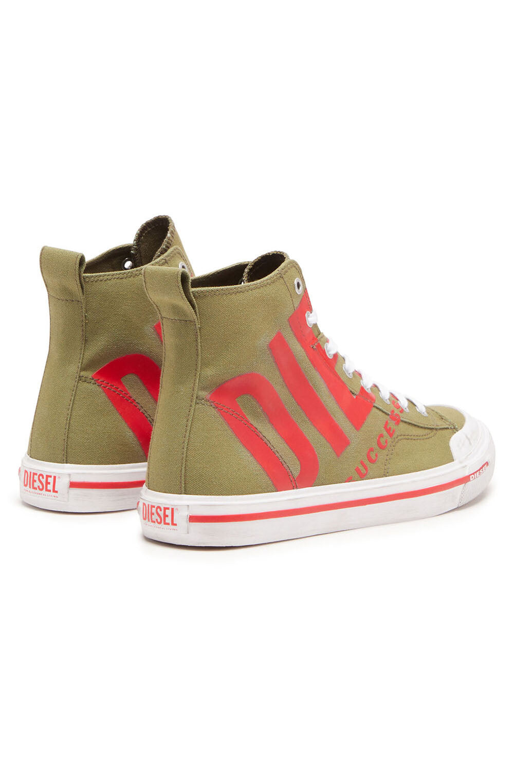 Diesel S-Athos Mid X Sneaker: Green and Red Vulcanized Canvas Mid-Top