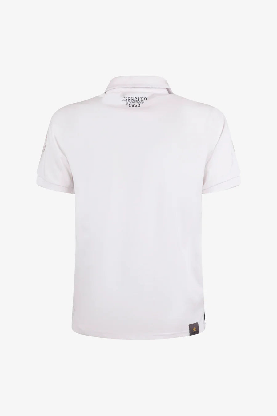 Esercito Davis Golf Polo: White & Navy Embroidered Performance Golfer
