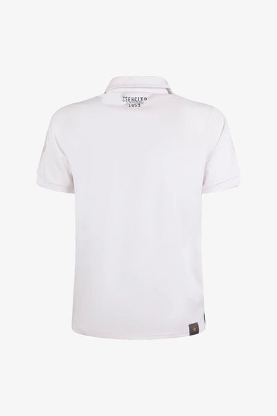Esercito Davis Golf Polo: White & Navy Embroidered Performance Golfer