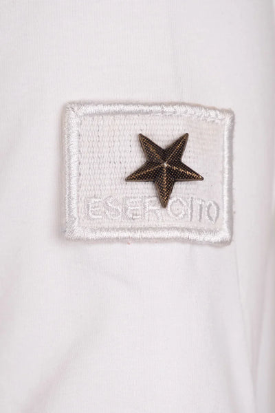 Esercito Davis Golf Polo: White & Navy Embroidered Performance Golfer