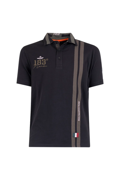 Esercito Nemot Black Cotton Jersey Polo Shirt with Paratrooper Patches