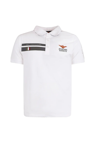Esercito Marvis Piqué Polo Shirt: Classic White Golfer with Aviation Patches