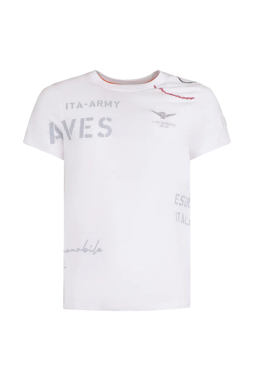 Esercito Geor S4F629 White Embroidered Short Sleeve Comfort T-Shirt