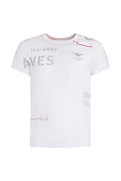 Esercito Geor S4F629 White Embroidered Short Sleeve Comfort T-Shirt