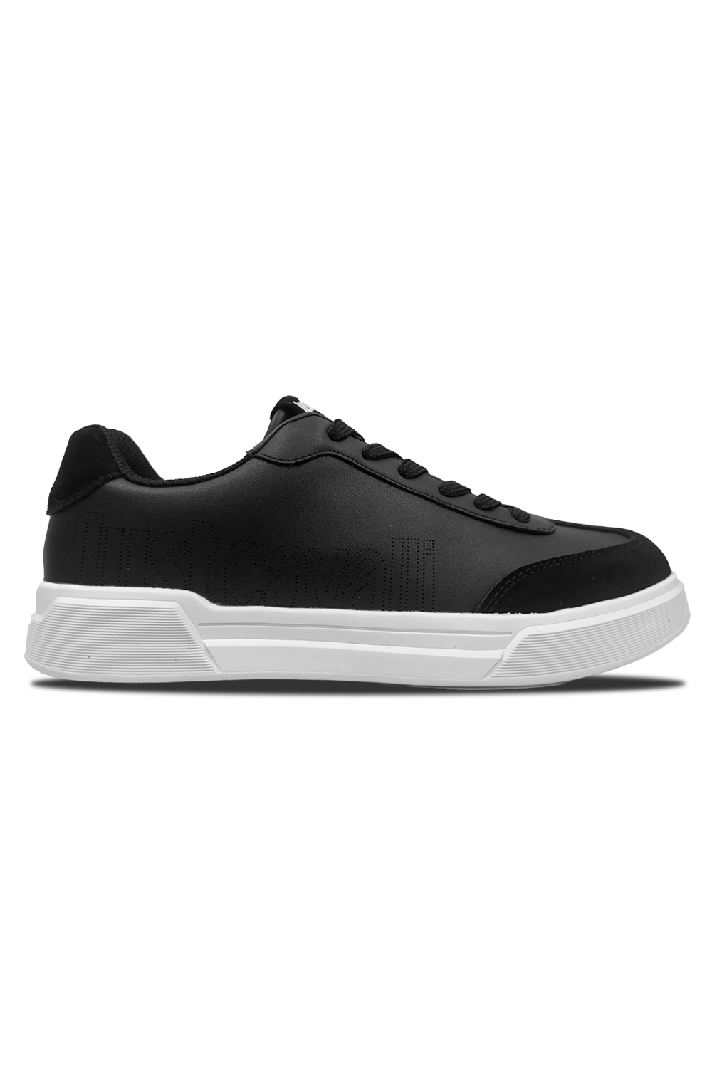 Just Cavalli Fondo Minimal Black Suede-Effect Designer Sneakers for Men